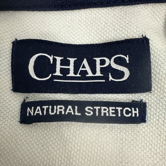 Chaps Mens Natural Stretch Stripe Polo Shirt Size Medium White/Blue Cotton - Picture 3 of 6